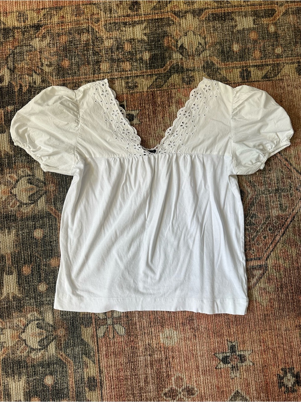 J. Crew White Eyelet Puff-sleeve Top